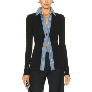 Christopher Esber Contrast Denim And Black Tailored Tab Shirt Size AU 6 / US 2