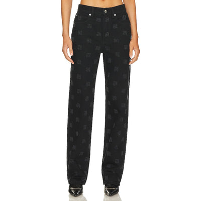 Alexander Wang Patterned Black Ez Mid Rise Relaxed Straight Denim Jeans Size 26