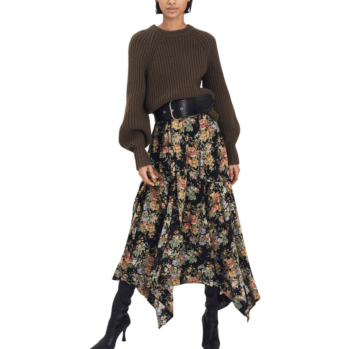 Derek Lam Floral Black Multi Celia Maxi Size 4 Skirt