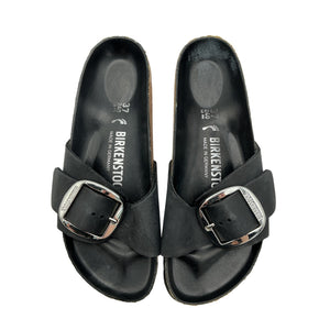 Birkenstock 'Madrid' Black Leather Big Buckle Slide Sandal Size 7