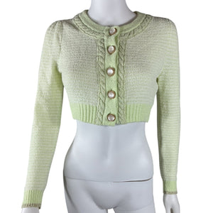 Loveshackfancy Cropped Light Green Twain Cardigan Size XS