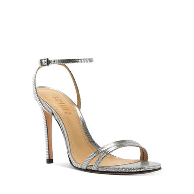Schutz 'Altina' Silver Leather High-Heel Strappy Sandals Size 6.5