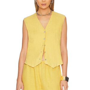 Donni. Linen Yellow V Neck Button Front Vest Size XXS
