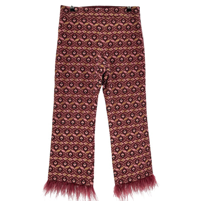 Trina Turk Feather Trimmed Burgundy Shibui Pants Size 6