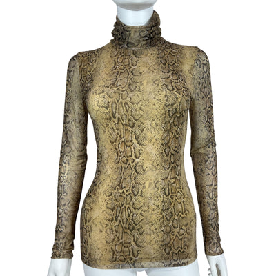 Ganni Sheer Multicolor Snakeskin Turtleneck Top Size 32/US 0
