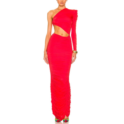Alex Perry Sleek Tangerine Channing Ruched One Shoulder Knot Column Dress Size 8 UK / US 4