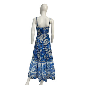 Farm Rio Full Of Flowers Blue Cotton Midi Sundress Size XS