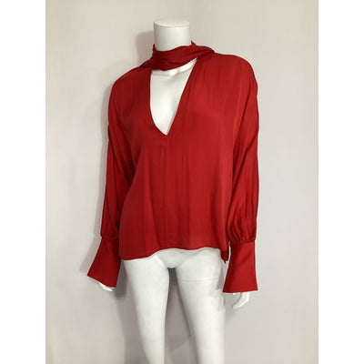 L'Academie 'Malin' Red Plunging Neckline Top Size XS