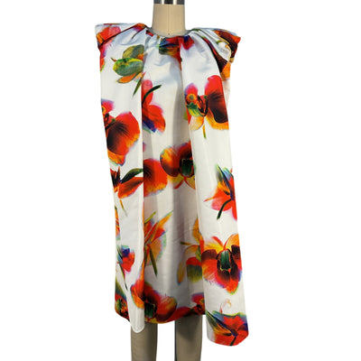 Alexander Mcqueen Gathered White Orchid Print Faille Mini Dress Size IT 40 / US 4 NWT