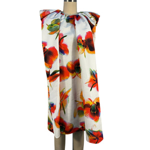 Alexander Mcqueen Gathered White Orchid Print Faille Mini Dress Size IT 40 / US 4 NWT