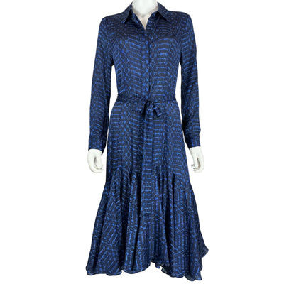Misa Los Angeles Printed Blue Tie-Waist Midi Dress Size S