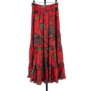 Farm Rio 'Tiered' Red Viscose Wrap Maxi Skirt Size XS