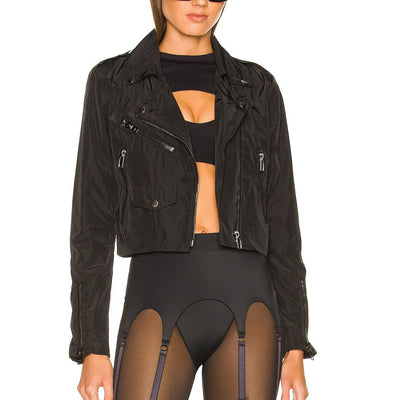 Adam Selman Sport Cropped Black Moto Jacket Size M