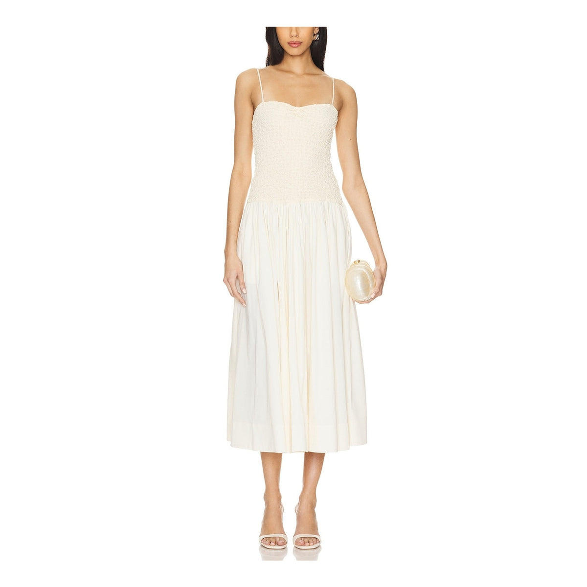 Lpa Smocked Beige Stacci Dress Size M