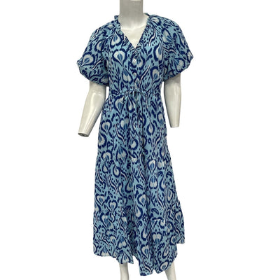 Banjanan Ikat Blue Poppy Midi Dress Size S