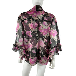 Misa Los Angeles Sheer Black Floral Gigi Blouse Size L