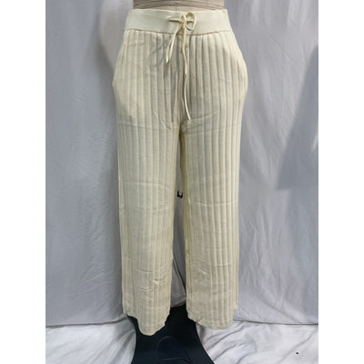 Varley 'Simeon' White Viscose Wide Rib Knit Trouser Size M