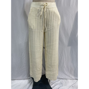 Varley 'Simeon' White Viscose Wide Rib Knit Trouser Size M