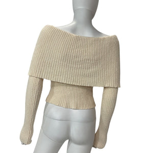 L'Academie Ribbed Cream Namir Off Shoulder Sweater Size S