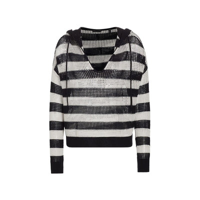 Atm Anthony Thomas Melillo Striped Black Salt Grey Mesh Knit Hoodie Sweater Size L