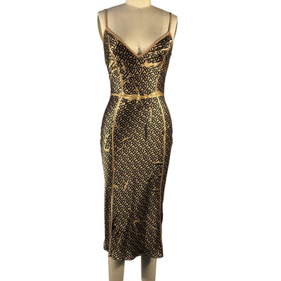 Burberry Monogrammed Gold Andi Slip Dress Size 2