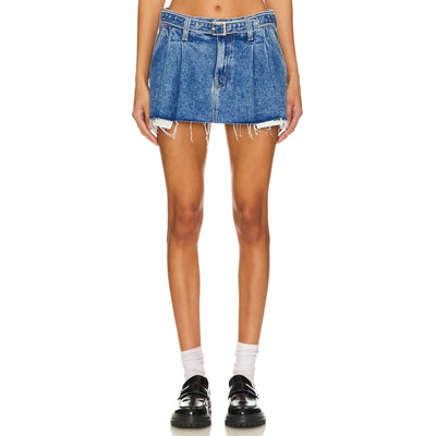Mother Pleated Blue Nibbler Mini Skirt Size 24