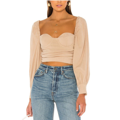 Majorelle Ruched Tan Emily Blouse Size M