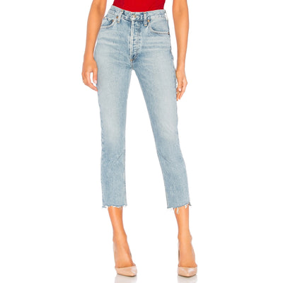 Agolde High-Rise Straight Cropped Blue Riley Denim Jeans Size 23