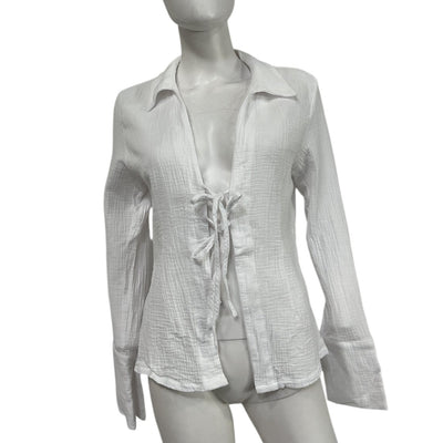 Favorite Daughter Textured White Tied And True Blouse Size M