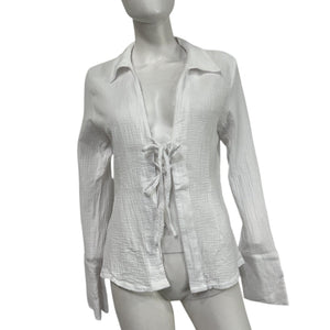 Favorite Daughter Textured White Tied And True Blouse Size M