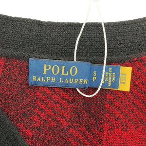 Ralph Lauren Merino Red Black Plaid V Neck Cardigan Size S
