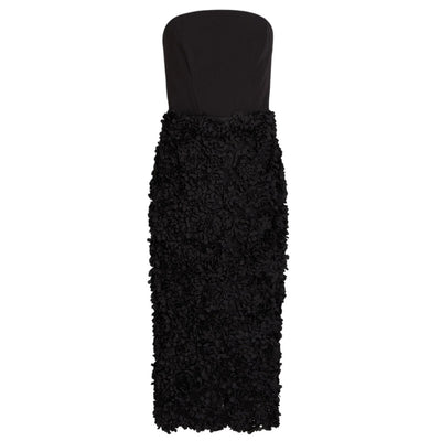 Marchesa Notte Strapless Black Floral Appliqued Crepe Midi Dress Size 6