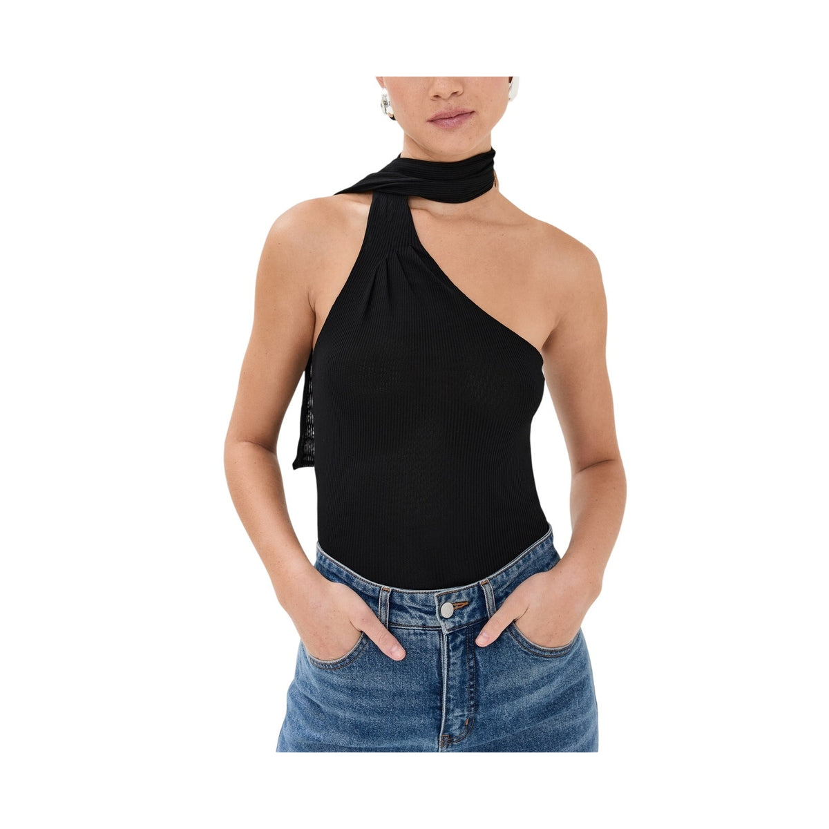 Reformation 'Sophie' Black Nylon Knit Top Size S