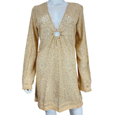 House Of Harlow 1960 Sequin Beige Ring Detail Top Size S