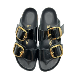 Birkenstock 'Arizona' Black Leather High Shine Big Buckle Sandal Size 10 Womens
