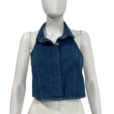 Sovere Denim Mid Blue Advance Halter Top Size L NWT