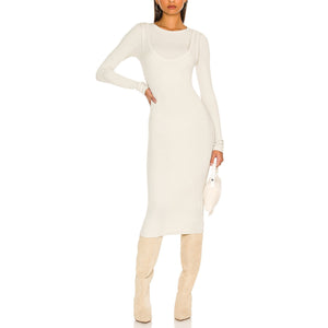 The Line By K Ribbed Cement Abdiel Midi Dress Size S NWT