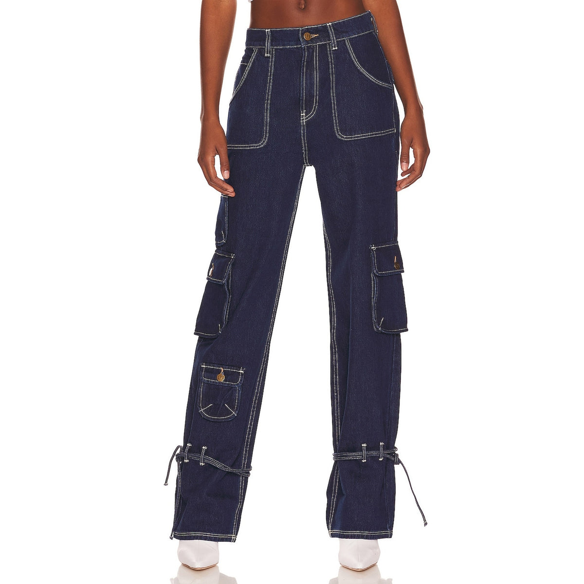 Lpa Mid Rise Blue Bea Cargo Denim Jeans Size 24