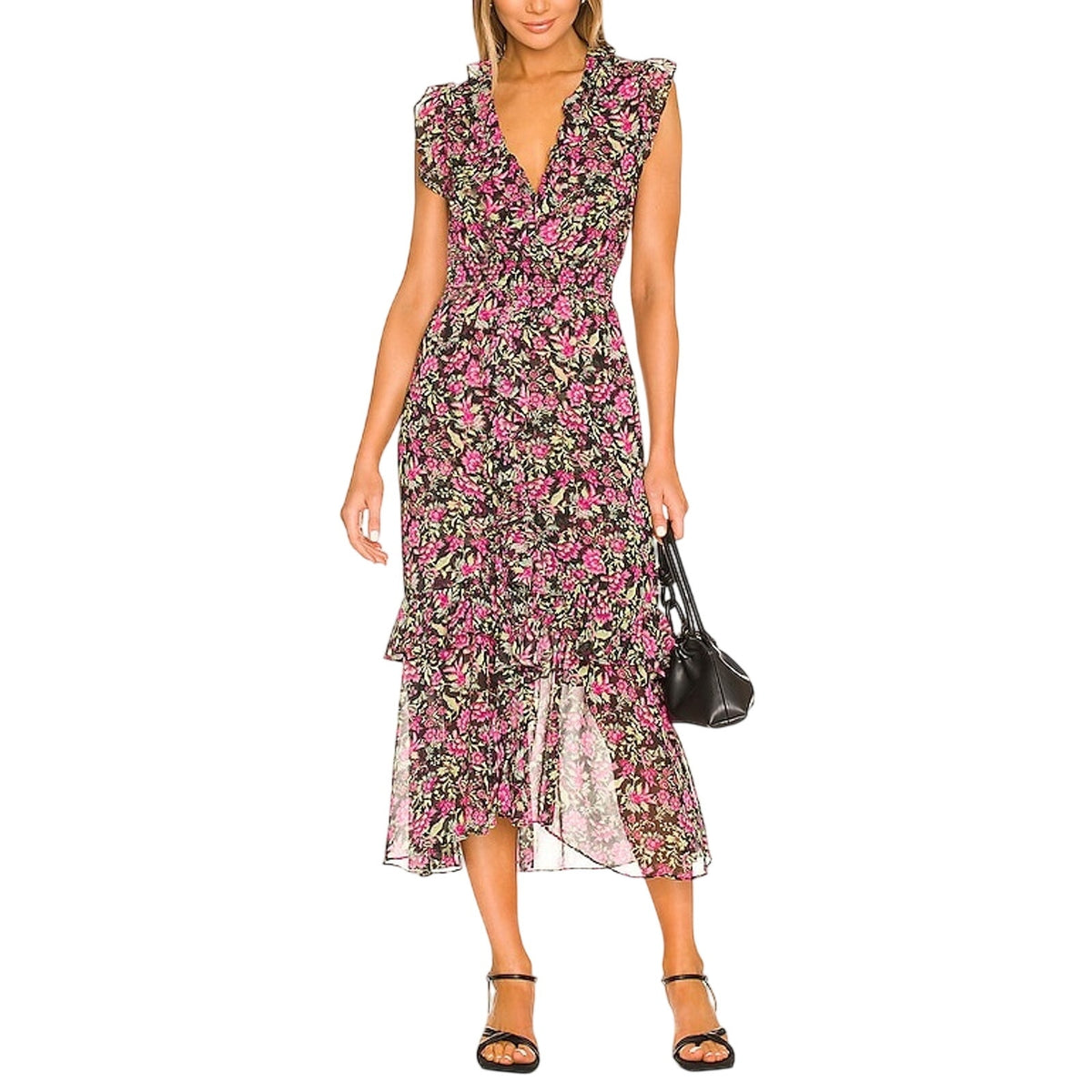 Misa Los Angeles Ruffled Flora Fuchsia Kidada Dress Size M