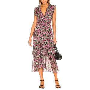 Misa Los Angeles Ruffled Flora Fuchsia Kidada Dress Size M
