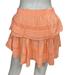LoveShackFancy Tiered Marigold Orange Ruffle Mini Skirt Size M