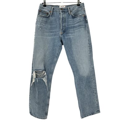 Agolde Distressed Blue Riley High Rise Straight Crop Denim Jeans Size 27