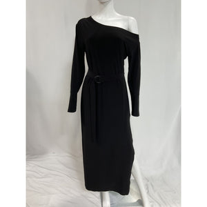 Norma Kamali '3/4 Sleeve' Black Drop Shoulder Side Slit Gown Size L