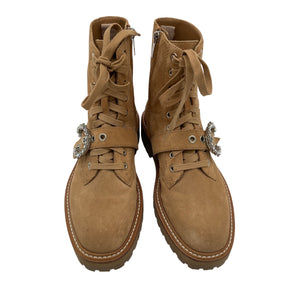 Jimmy Choo Suede Tan Cora Combat Boots Size 38.5 EU / US 8.5