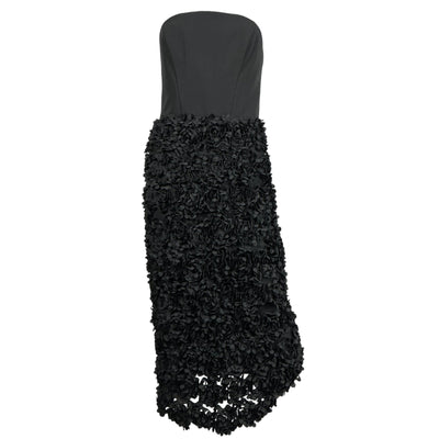 Marchesa Notte Strapless Black Floral Appliqued Crepe Midi Dress Size 6