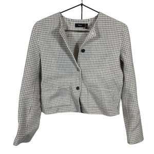 Theory Sleek Ivory Multi Checked Wool Crop Size 2 Jacket