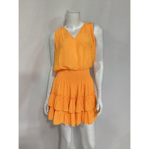 Ramy Brook 'Bambi' Orange V Neck Smocked Tiered Mini Dress Size M - NWT
