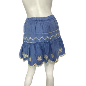 Loveshackfancy Embroidered Blue Cava Skirt Size XS