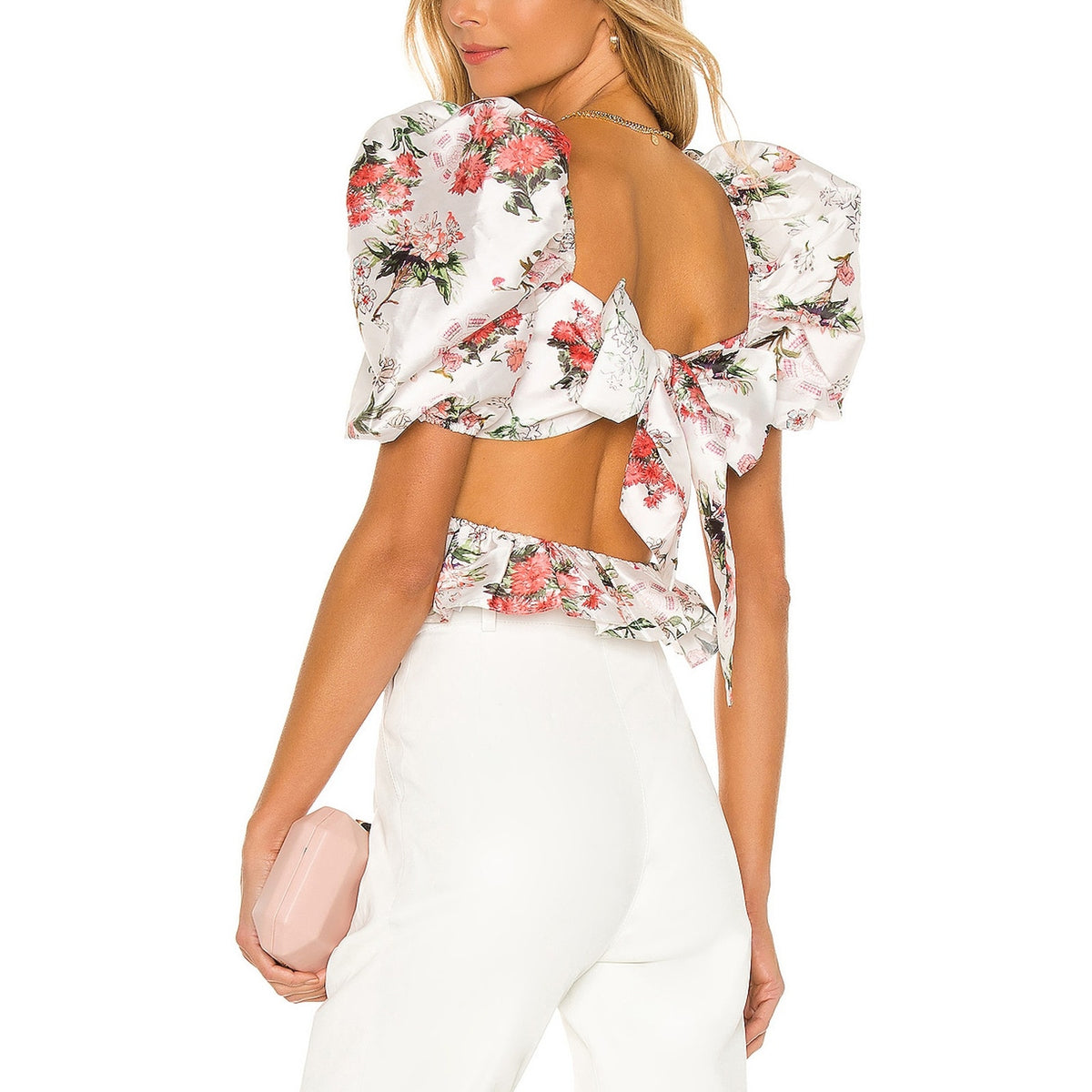 Hemant And Nandita Romantic White Floral Brio Blouse Size S