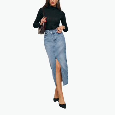 Reformation 'Nila' Blue Long Denim Jean Skirt Size 25